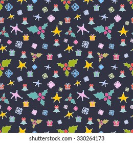 Vector cute hand drawing Christmas and New year seamless pattern background