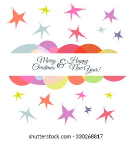 Vector cute hand drawing Christmas ball and New year stars card background template