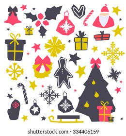 Vector cute hand drawing Christmas and New Year set background