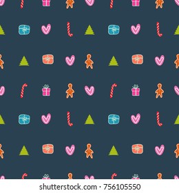 Vector cute hand drawing Christmas and New year seamless pattern background