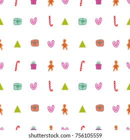 Vector cute hand drawing Christmas and New year seamless pattern background