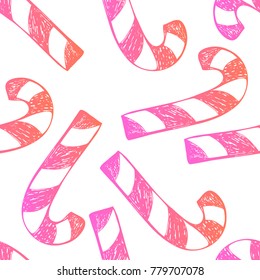 Vector cute hand drawing Christmas candy cane seamless pattern background
