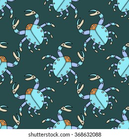 Vector cute hand drawing crab seamless pattern background. Vector illustration.