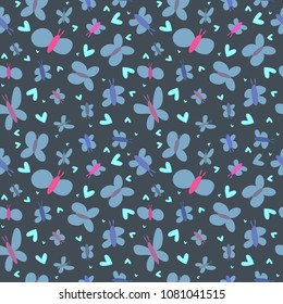Vector cute hand drawing doodle butterflies seamless pattern background