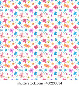Vector cute hand drawing doodle butterflies seamless pattern background