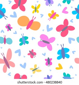Vector cute hand drawing doodle butterflies seamless pattern background