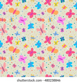 Vector cute hand drawing doodle butterflies seamless pattern background