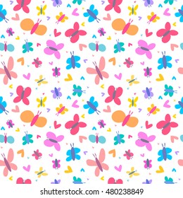Vector cute hand drawing doodle butterflies seamless pattern background