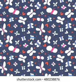 Vector cute hand drawing doodle butterflies seamless pattern background