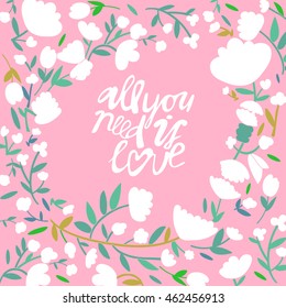 Vector cute hand drawing flowers frame background