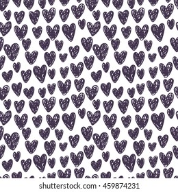 Vector cute hand drawing hearts seamless pattern background
