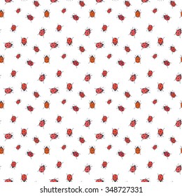 Vector cute hand drawing ladybug seamless pattern background