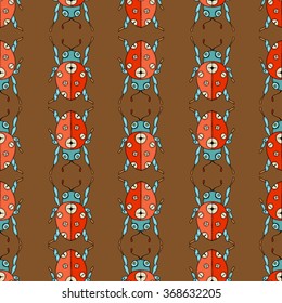 Vector cute hand drawing ladybug seamless pattern background. Vector illustration.