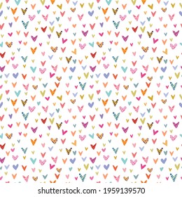 Vector cute hand drawing romantic cartoon hearts seamless pattern background
