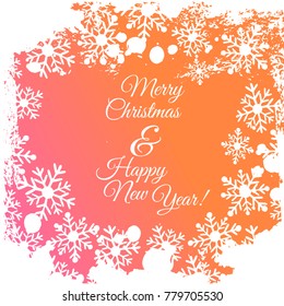 Vector cute hand drawing snoflakes with texture. Merry Christmas and Happy New Year template card background