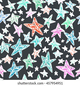 Vector cute hand drawing stars seamless pattern background
