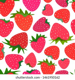 Vector cute hand drawing strawberries seamless pattern background. 