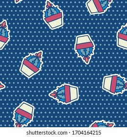 Vector Cute Hand Drawn Cacti on Polka Dots seamless pattern background.