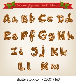 Vector cute hand drawn Christmas gingerbread cookie alphabet