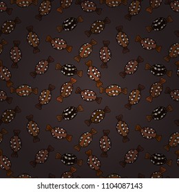 Vector. Cute hand drawn dessert illustration seamless pattern with brown, black and white background.