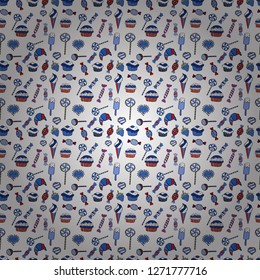 Vector. Cute hand drawn dessert illustration seamless pattern with black, blue and white background.