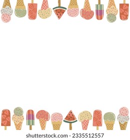 Ilustración vectorial adorable a mano con helado y sandía.