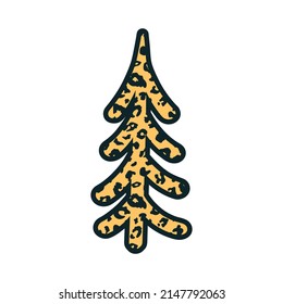 Vector cute hand drawn leopard print textured Christmas tree icon. Doodle wild animal cheetah skin spruce, abstract leo fir silhouette. New Year, winter symbol for print, decor, design.