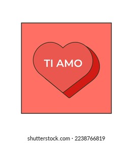 Vector cute hand drawn red heart isolated on white Ti amo inscription Vector valentines day card. Cute card with hearts. You are loved message. I love you card trendy style