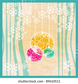 Vector cute, hand drawn, retro style Christmas ornaments greeting card illustration
