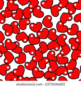Vector cute hand drawn seamless pattern with red hearts 