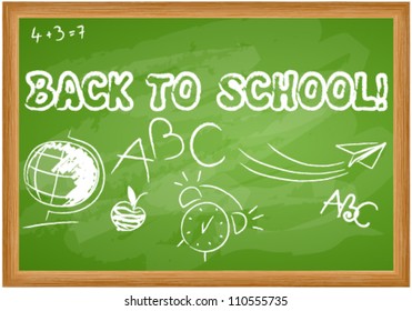 Vector cute hand drawn style back to school chalkboard illustration