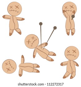Vector cute hand drawn style set of voodoo dolls illustrations