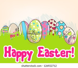 Vector cute hand drawn style beautiful floral Easter eggs illustration