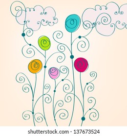 Vector cute hand drawn style beautiful spring flowers illustration