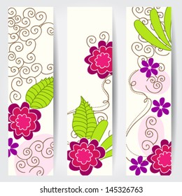 Vector cute hand drawn style veritcal summer floral web banners illustration