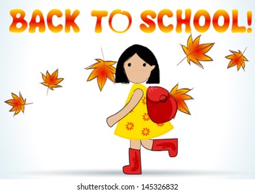 Vector cute hand drawn style illustration of cute girl going back to school