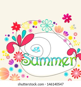 Vector cute hand drawn style illustration of summer text with flowers