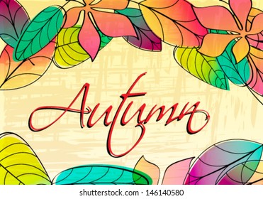 Vector cute hand drawn style illustration of autumn leaves