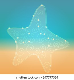 Vector cute hand drawn style summer background illustration with beach and starfish