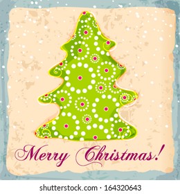 Vector cute hand drawn style Christmas greeting card with tree