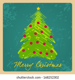 Vector cute hand drawn style Christmas greeting card with tree
