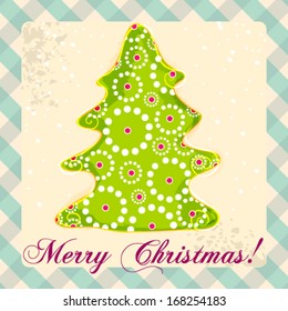 Vector cute hand drawn style Christmas greeting card with tree