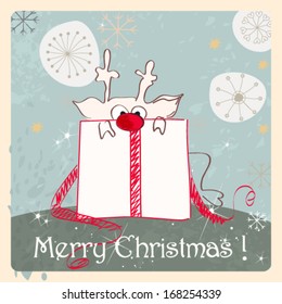 Vector cute hand drawn style Christmas greeting card with reindeer