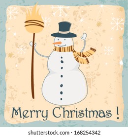 Vector cute hand drawn style Christmas greeting card with snowman