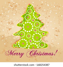 Vector cute hand drawn style Christmas greeting card with tree