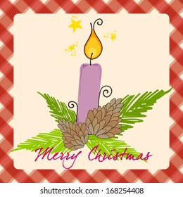 Vector cute hand drawn style Christmas greeting card with candle