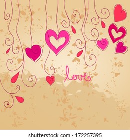 Vector cute hand drawn style floral romantic Valentine's Day background