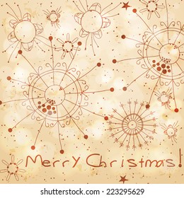Vector cute hand drawn style Christmas greeting card with snow
