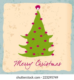 Vector cute hand drawn style Christmas greeting card with tree