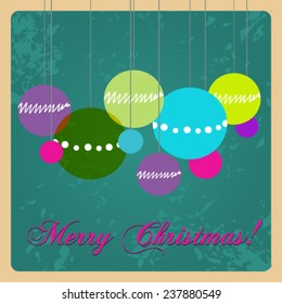 Vector cute hand drawn style Christmas greeting card with tree ornaments